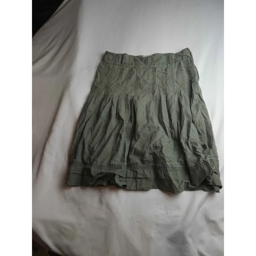 LOGG Skirt Womens Size 10 Olive Green Linen Blend Pleated Boho Midi Casual